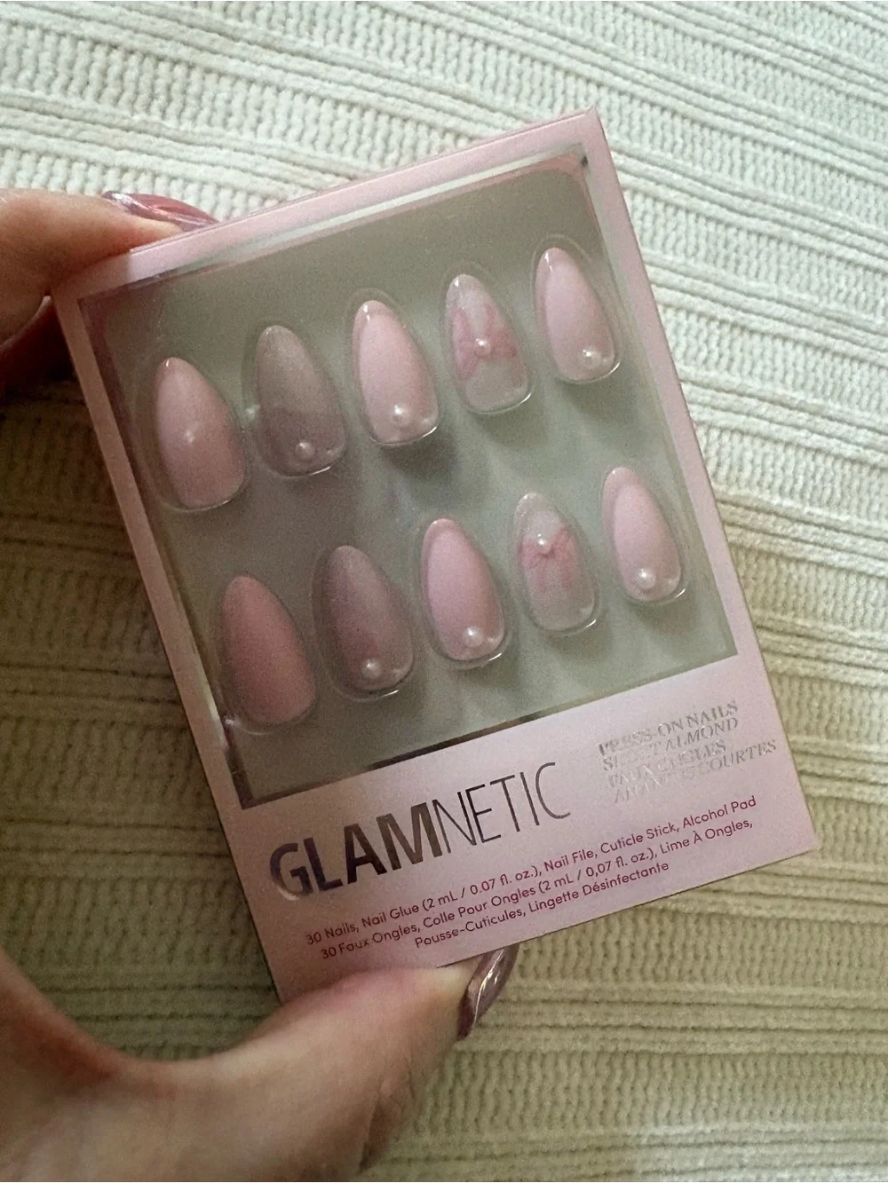 New Glamnetic Pink Pearl Press-On Nails Love Knot